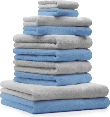 Produktbild von Betz 10-tlg. Handtuch-Set PREMIUM 2 Duschtücher 4 Handtücher 2 Gästetücher 2 Waschhandschuhe  Farbe: hellblau & silbergrau