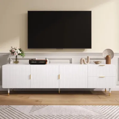 Immagine prodotto di Mobile TV - Mobile per TV - Mobile TV con ante - Mobile contenitore per TV - Bianco - Ante con chiusura ammortizzata