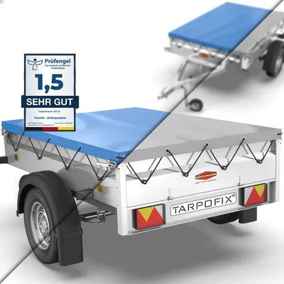 Produktbild von Tarpofix® Anhänger Plane 210 x 115 cm inkl. Planenseil | Anhängerplane Flachplane aus PVC PLANENMATERIAL | Verstärkte Böckmann Anhänger Plane für 750kg PKW Hänger | Abdeckplane Anhänger Abdeckung Blau