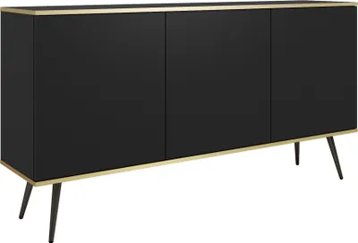 Produktbild von Sideboard 160 cm Rodi mit Beinen - Dreitürige Kommode, gold Accessoires, Wohnzimmerkommode - Schwarz