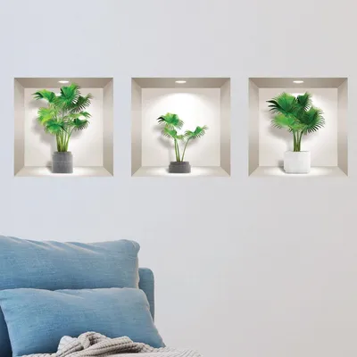 Produktbild von 3D-Aufkleber mit marmorierten Palmen im Topf, 30 x 90 cm