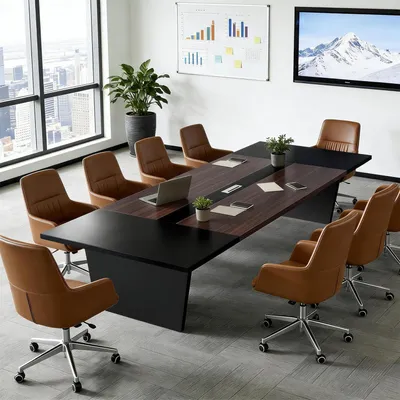 Image de Table de conférence, dimensions 360x120x74 cm, noire et blanche, plateau de 2,5 cm d'épaisseur