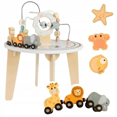 Produktbild von Interaktiver 2-in-1 Lernspieltisch aus Holz – Motorikschleife und Kugelbahn
