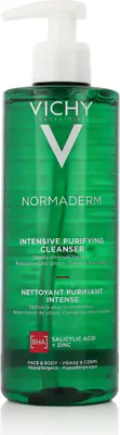 A bottle of Vichy Normaderm Intensive Purifying Cleanser with a pump dispenser.