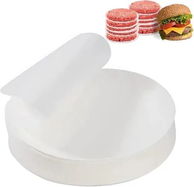 Produktbild von Famanu Rundes Burgerpapier 100 Blätter 12 cm - Antihaft- und fettfreies Trennpapier für Burgerpresse