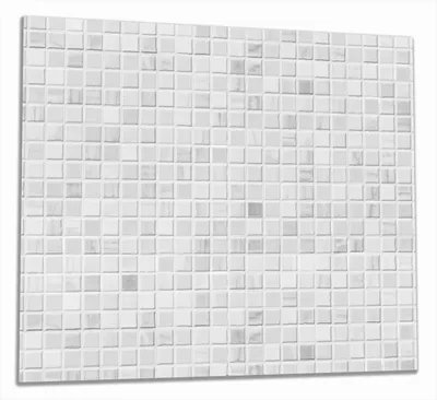 Produktbild von Wallario Herdabdeckplatte aus Glas, Größe 60 x 52 cm 2-teilig, Motiv Fliesen im Bad weiß-grau