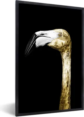 Produktbild von MuchoWow® MuchoWow® Gerahmtes Poster Flamingo - Gold - Porträt 40x60 cm - Poster mit zchwarzem Bilderrahmen - Papierdruck - Wandbilder