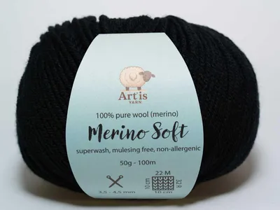 Immagine prodotto di Merino Soft Art'is Yarn 100% lana, senza mulesing e superwash (50 g / 120 m) (150 nero)