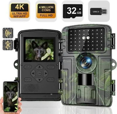 Obrázok produktu pre Kamera na sledovanie zveri s nočným videním – 4K Ultra HD – dobíjateľná – vodotesná – vonkajšie sledovanie