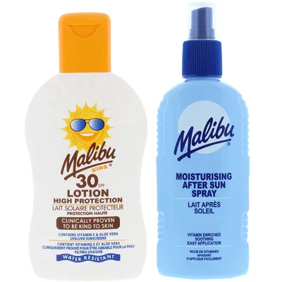 Obrázok produktu pre Malibu Detský ochranný krém SPF30 200ml + Sprej po opaľovaní 200ml