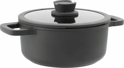 Produktbild von BergHOFF Leo Kochtopf rund, 24 cm, 5,6 L, Gusseisen, Induktion, keramische Antihaftbeschichtung, Glasdeckel, grau