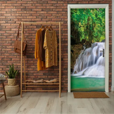 Obrázek produktu pro Samolepicí tapeta na dveře plakát vodopád - 91x211 cm jednodílná - fototapeta na dveře obývací pokoj kuchyně koupelna samolepka na dveře fólie na dveře odolná proti UV záření připravená k montáži