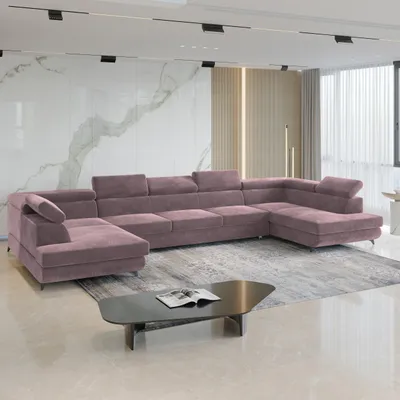 Produktbild von Masseno Ecksofa URMANO mit Schlaffunktion U-Form, Sofa mit Bettkasten, Wohnzimmersofa, Couch, Soffa, Bettsofa, Couchgarnitur- Lila, MONOLITH 62
