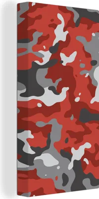 Produktbild von MuchoWow® - Leinwandbilder - Rot mit grauem Camouflage-Muster, Wandbild, Wanddeko Bilder Wohnzimmer, 20x40 cm