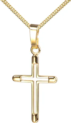 Produktbild von Kreuz-Anhänger Kreuz in Kreuz für Damen, Herren und Kinder als Ketten-Anhänger 333 Gold 8 Karat mit Panzerkette vergoldet Hochglanz mit Schmuck-Etui