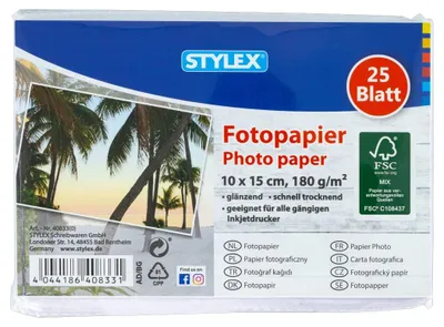 Obrázek produktu pro Fotopapír 10 x 15 cm: 25 listů, 180 g/m², lesklý a rychle schnoucí