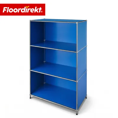 Image de Étagère métallique Floordirekt Concept Epure MK-101, dimensions 75 cm de largeur x 40 cm de profondeur x 120 cm de hauteur, couleur bleue, bibliothèque avec 4 étagères et des panneaux latéraux, structure en métal chromé