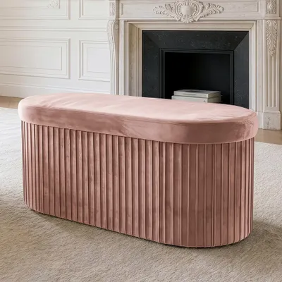Produktbild von riess-ambiente Polsterbank ÉLAN 80cm rosa Samt ovale Sitzbank mit Stauraum faltbar