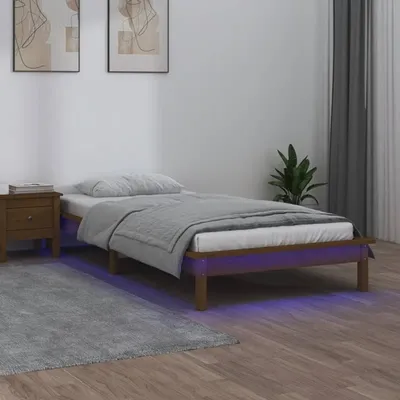 Produktbild von The Living Store Massivholzbett mit LEDs Honigbraun 75x190 cm