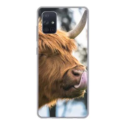 Produktbild von MuchoWow® Handyhülle Schutzhülle Hülle für Samsung Galaxy A71 Schottischer Highlander - Nase - Baum Silikon Softcase Handy Hülle - Kartenbesitzer