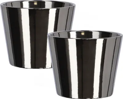 Produktbild von KOTARBAU® 2er Set Kleiner Keramik-Blumentopf ⌀ 11 cm Glasiert Silber Glänzend