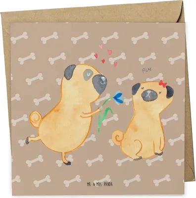 Produktbild von Mr. & Mrs. Panda Grußkarte Mops Verliebt - Hundeglück - Geschenk, Knuffig, Klappkarte, doppelkarte, Liebe, Möpse, faltkarte, anlasskarte, Hund, Glückwunschkarte, Sprüche