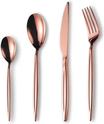 Produktbild von 24-teiliges kupfernes Servierset, 24-teiliges rosé vergoldetes Edelstahl-Servicebesteck, Servierset für 6 (glänzend kupfer)