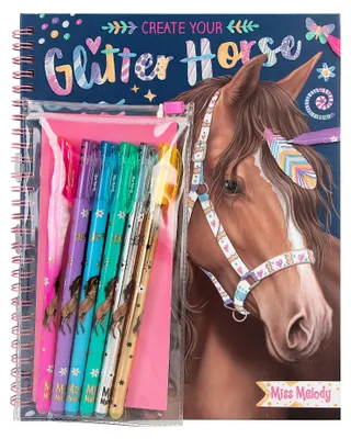 Produktbild von Depesche 12931 Miss Melody Create your Glitter Horses - Malbuch mit 30 Seiten zum Gestalten von Pferde-Motiven, inkl. 6 glitzernden Gelstiften