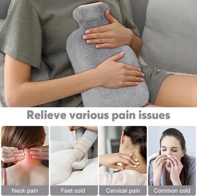 Immagine prodotto di Borsa dell'acqua calda Famanu da 2 litri con rivestimento in peluche - Grigia
