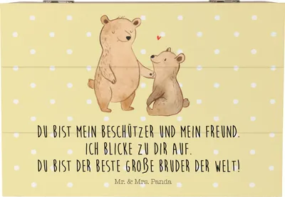 Produktbild von Mr. & Mrs. Panda Box Bär Großer Bruder 22 x 15 cm - Gelb Pastell - Geschenk, Geschenkbox, Kiste, Muttertag, Truhe, Bären, fotobox, holz
