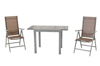 Produktbild von Merxx Gartenmöbel Set Amalfi 3tlg., 2 Klappsessel, Semi-Balkonausziehtisch 80 (120) x 70 cm, taupe - Aluminium/Textil