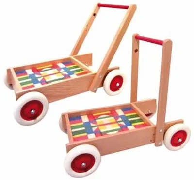 Zdjęcie produktu dla Drewniana zabawka – wózek z klockami Wymiary: dł./szer./wys. 55 cm/33 cm/51 cm NOWA