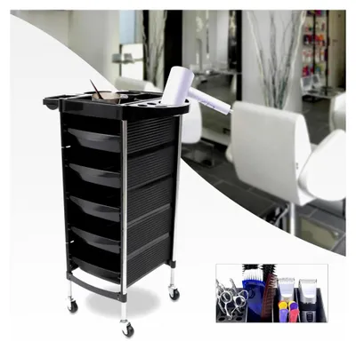 Produktbild von Friseurwagen mit 5 Schubladen und Rollen, Kosmetikwagen für den Beauty Salon, Multifunktionaler Bedienungswagen, Schwarz