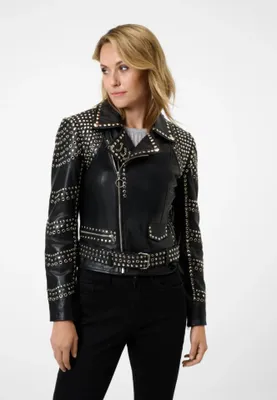 Produktbild von Damen Lederjacke Bikerjacke mit Nietenbesatz Ricano SELINA – Schwarz / M
