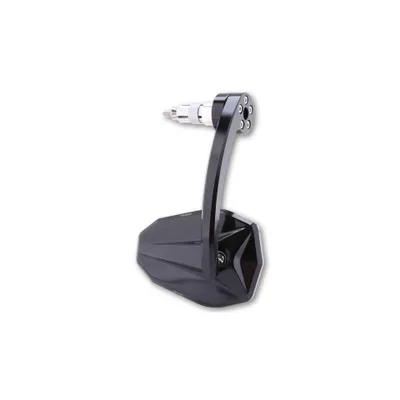 A black motorcycle handlebar end mirror is shown against a white background.