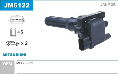 Produktbild von JANMOR JM5122 Zündspule für MITSUBISHI Lancer VII Limousine (CSA, CTA) OUTLANDER I (CUW) Lancer VII Kombi (CSW, CTW) Lancer VI Limousine (CJ, CP)