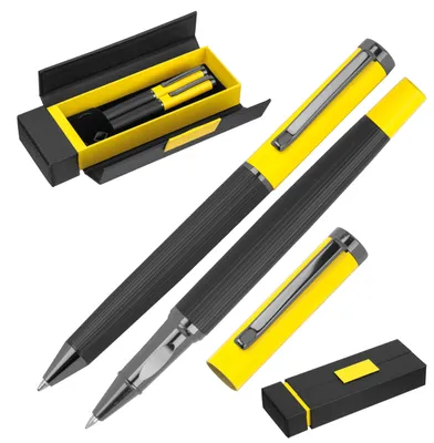 Produktbild von Edles Schreibset / mit Kugelschreiber & Rollerball / Farbe: schwarz-gelb