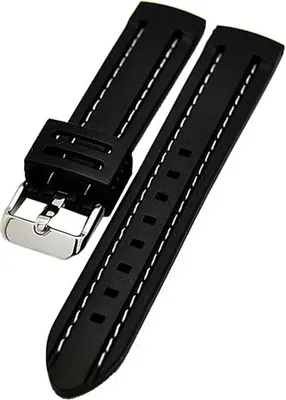 Produktbild von Uhrenarmband Silikon SCHWARZ mit weisser Naht 24mm Taucher
