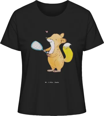 Produktbild von Mr. & Mrs. Panda Oberteil Damen Fuchs Squash spielen Größe M - Schwarz - Geschenk, Ballsport, T-Shirt, Squashhalle, Baumwollshirt, Baumwoll, Basic, shirt
