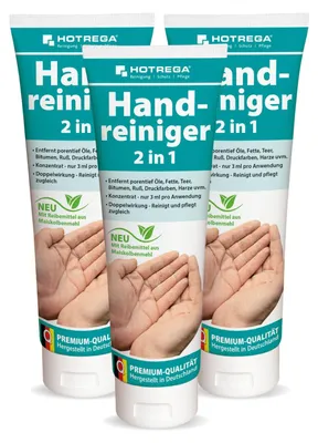 Produktbild von HOTREGA Handreiniger 250ml Tube | Profi Handwaschpaste mit Rückfettung | Hautschonende Reinigung | Ideal bei Öl, Fett & Harz | Maismehl