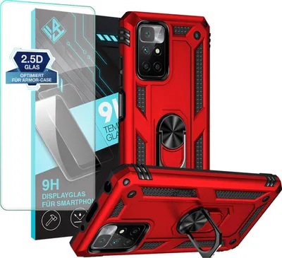 Produktbild von Armor Outdoor Handyhülle für Xiaomi Redmi 10 Handy Panzer Case Schutzhülle mit 9H Displayglas Displayschutz Farbe: Rot