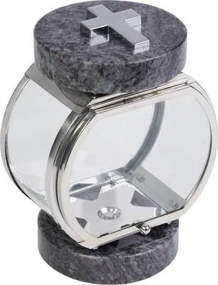Produktbild von Grablampe rund Edelstahl Granit Orion Kreuz