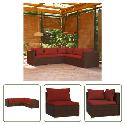 Produktbild von The Living Store 5-tlg. Garten-Lounge-Set mit Kissen Poly Rattan Braun