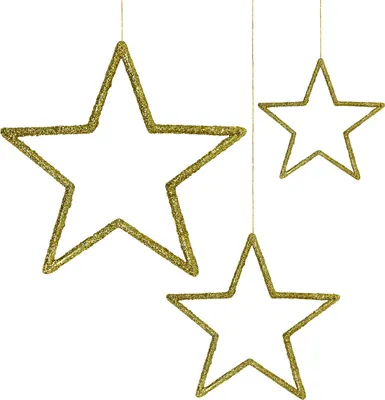 Produktbild von Oblique Unique Deckenhänger Girlande Sterne zum Aufhängen 3er Set für Weihnachten Advent Dekoration Weihnachtsdeko - gold