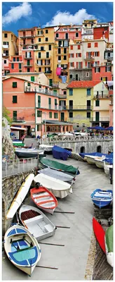 Produktbild von Wallario Memoboard Magnettafel aus Glas, Größe 32 x 80 cm, Motiv Bunter Hafen in Italien