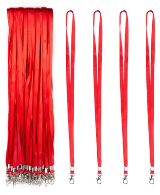 Produktbild von 100 rote Halsschlaufen, 45 cm lang, mit Schlaufe für Ausweise, Namensschilder, Schlüssel, Mitarbeiter und Besucher.