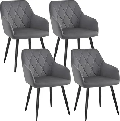 Imagen del producto de Silecomplaza, juego de 4 sillas de comedor con reposabrazos y respaldo, para comedor, salón o cocina. Sillas de cocina cómodas, tapizadas en terciopelo, con patas de metal, color gris oscuro