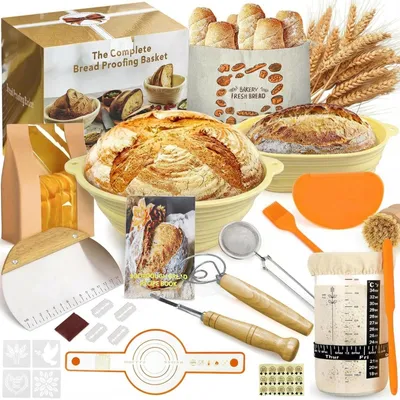 Sauerteig-Set: Gärkörbe 23/25 cm, Glas 650 ml, 21-teilig