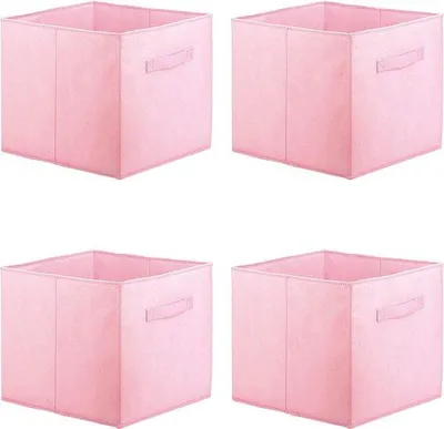 Immagine prodotto di Quattro grandi contenitori in tessuto, grandi contenitori pieghevoli, contenitori in tessuto con manici, contenitori Kallax per camera da letto, armadi, 32,5 x 32,5 x 38 cm, rosa