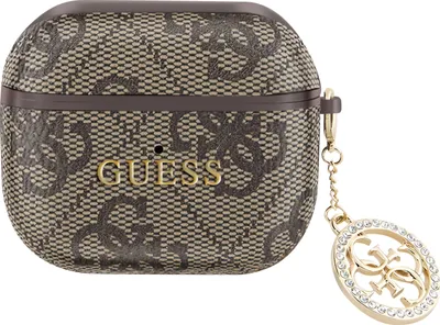 Produktbild von Guess, ochranné puzdro pre AirPods 3 s príveskom, elegantný dizajn, hnedé